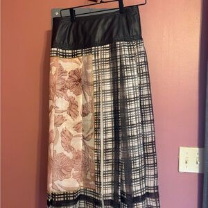 Zara Black and Pink Floral Plaid A-Line Skirt